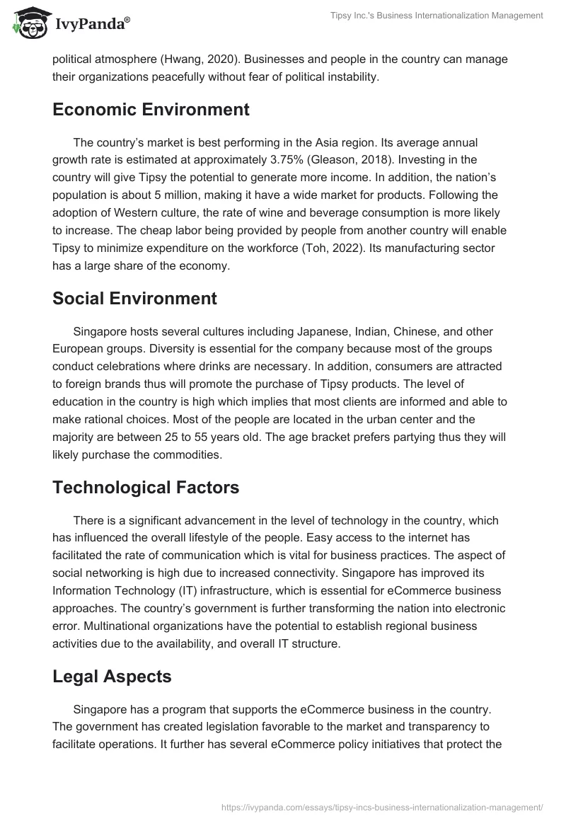 Tipsy Inc.'s Business Internationalization Management. Page 3