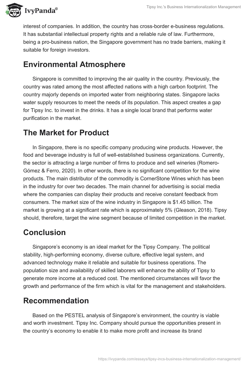 Tipsy Inc.'s Business Internationalization Management. Page 4