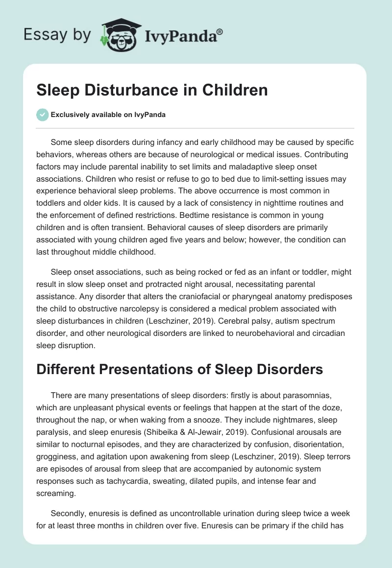 Sleep Disturbance in Children. Page 1