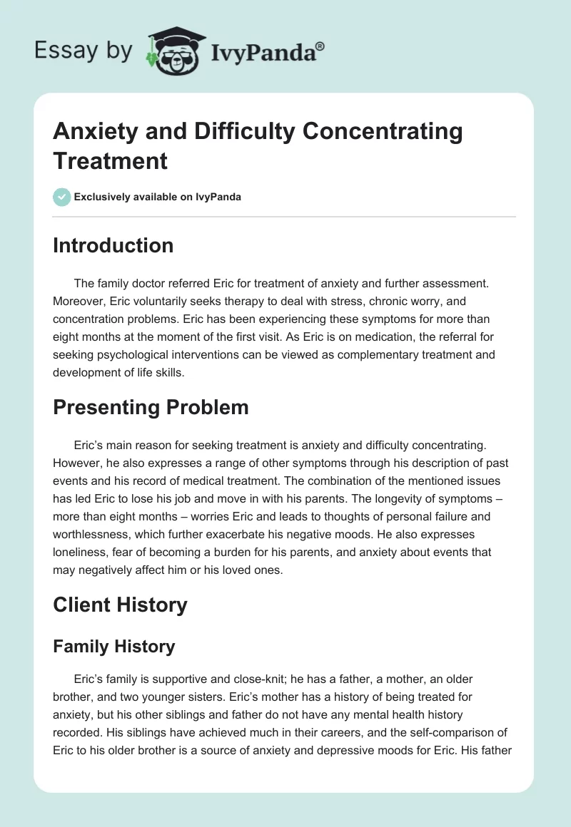 Anxiety and Difficulty Concentrating Treatment. Page 1