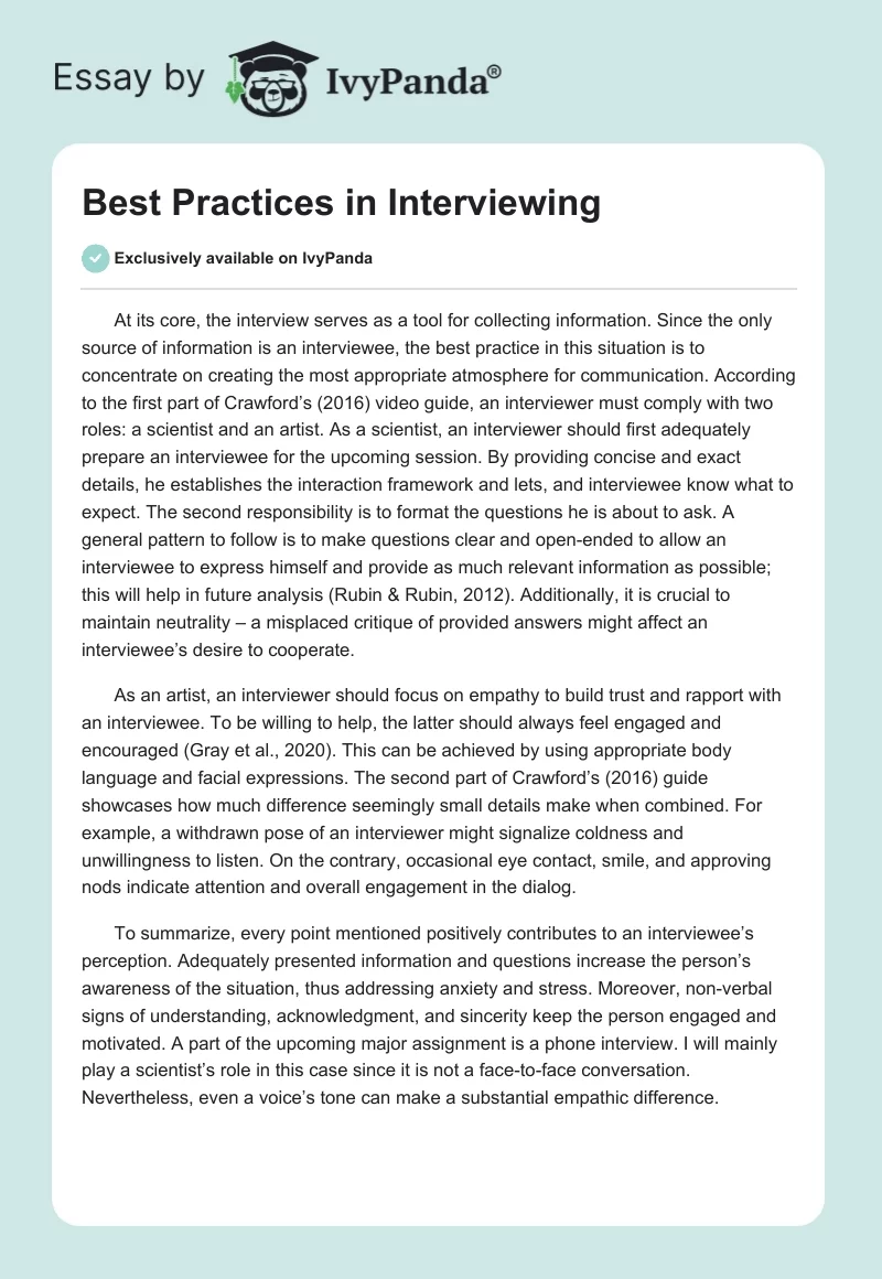 Best Practices in Interviewing. Page 1