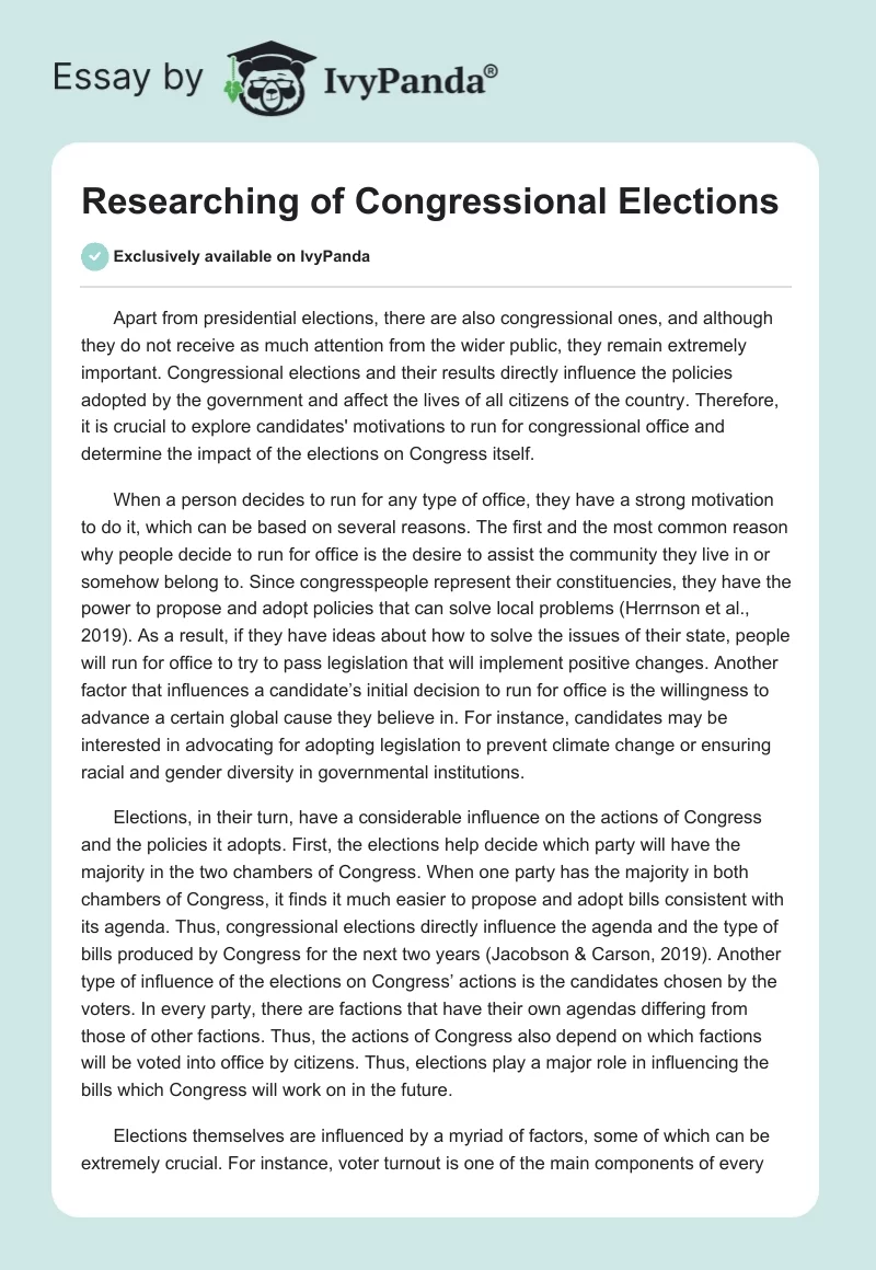 Researching of Congressional Elections. Page 1