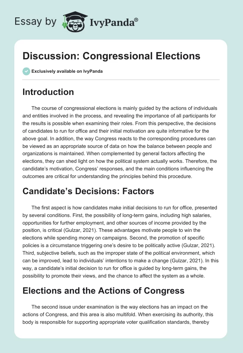 Discussion: Congressional Elections. Page 1