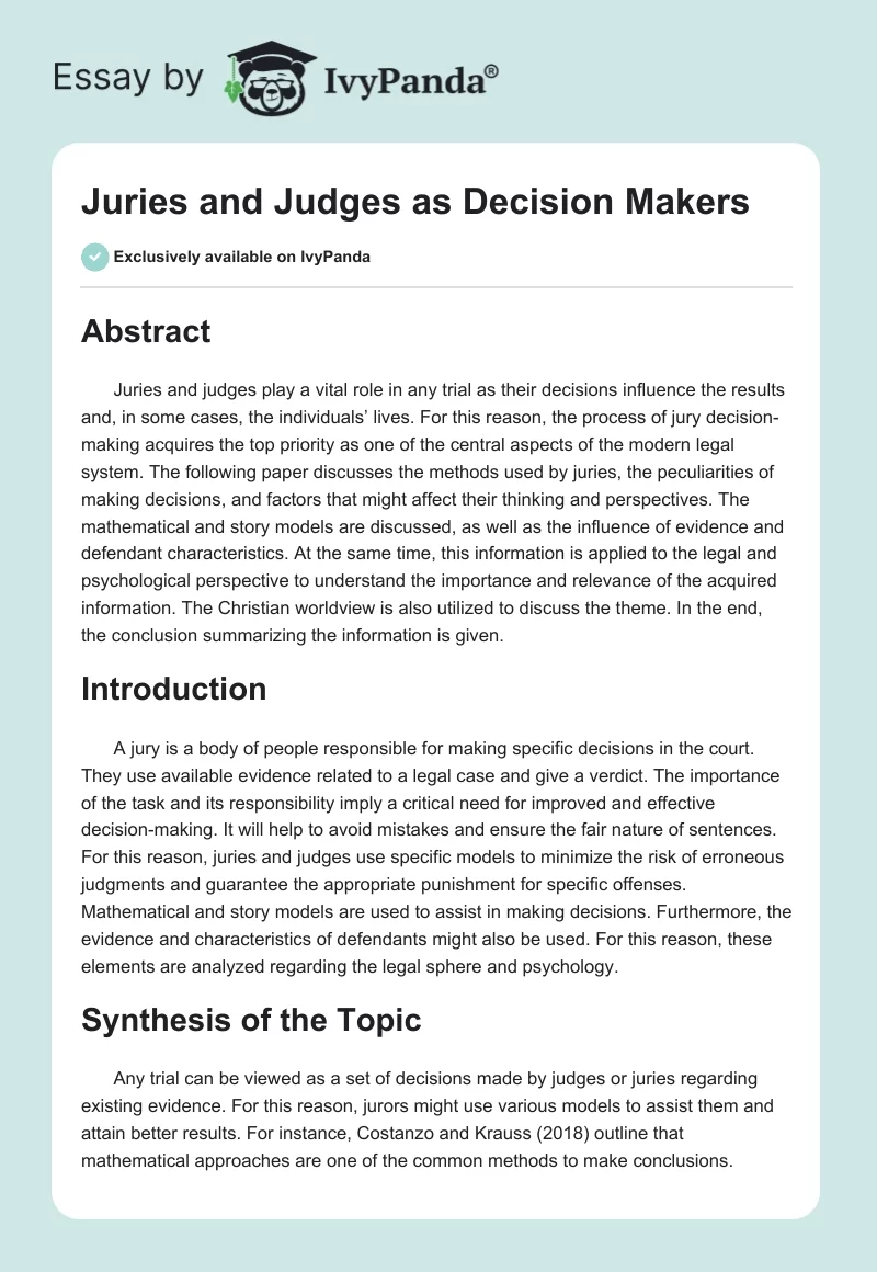 Juries and Judges as Decision Makers. Page 1