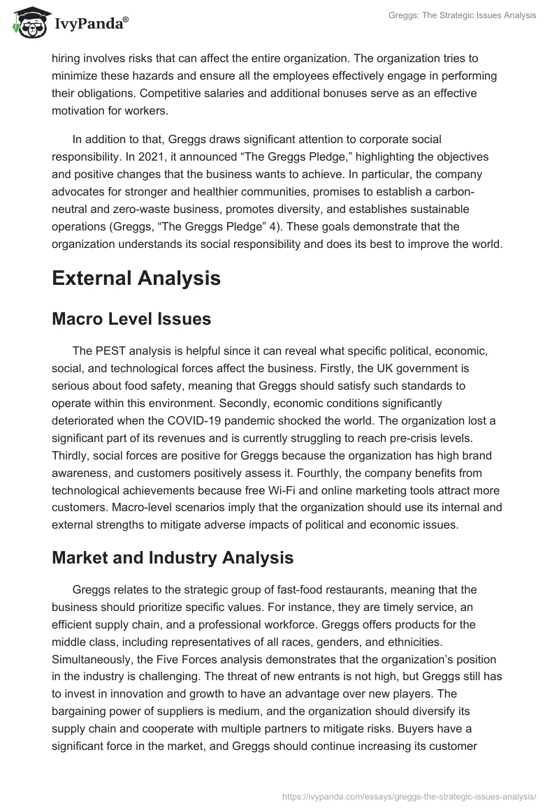Greggs: The Strategic Issues Analysis. Page 3