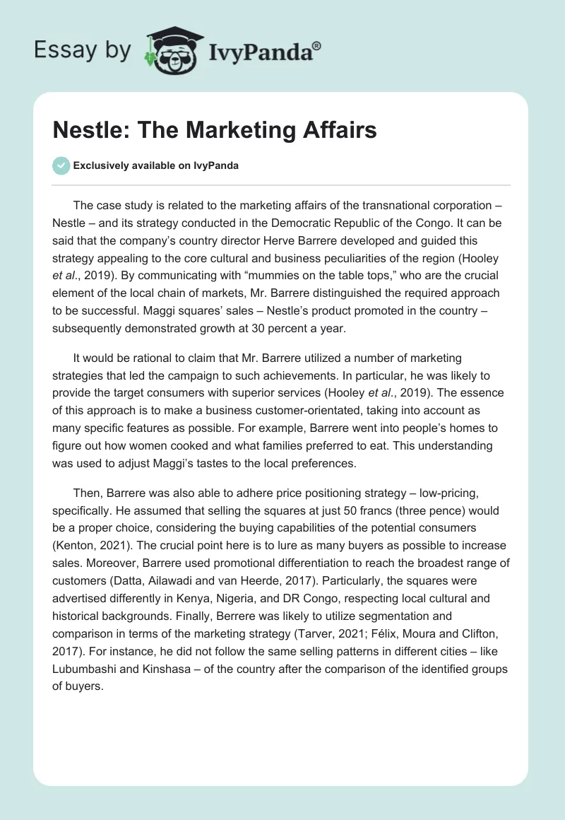 Nestle: The Marketing Affairs. Page 1