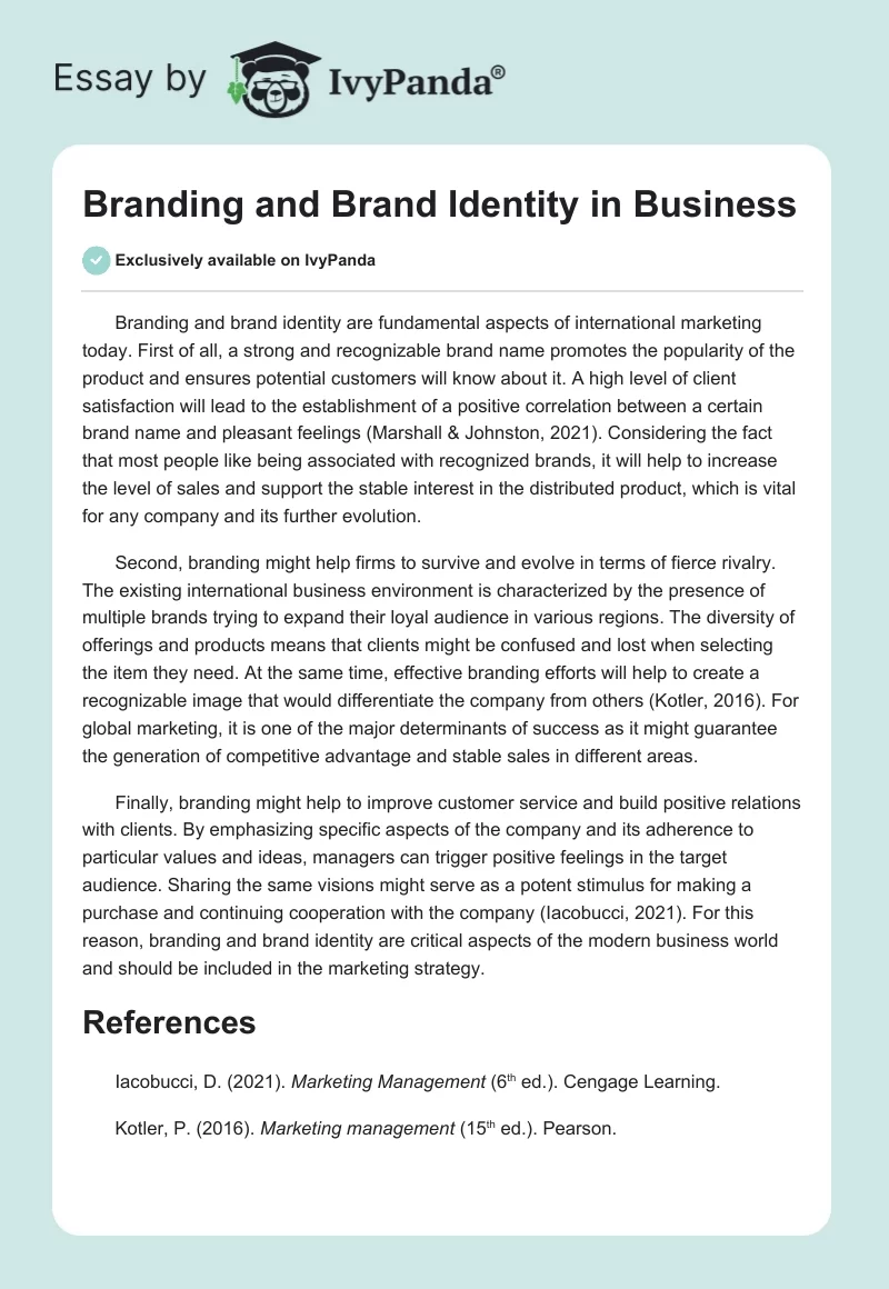 Branding and Brand Identity in Business. Page 1