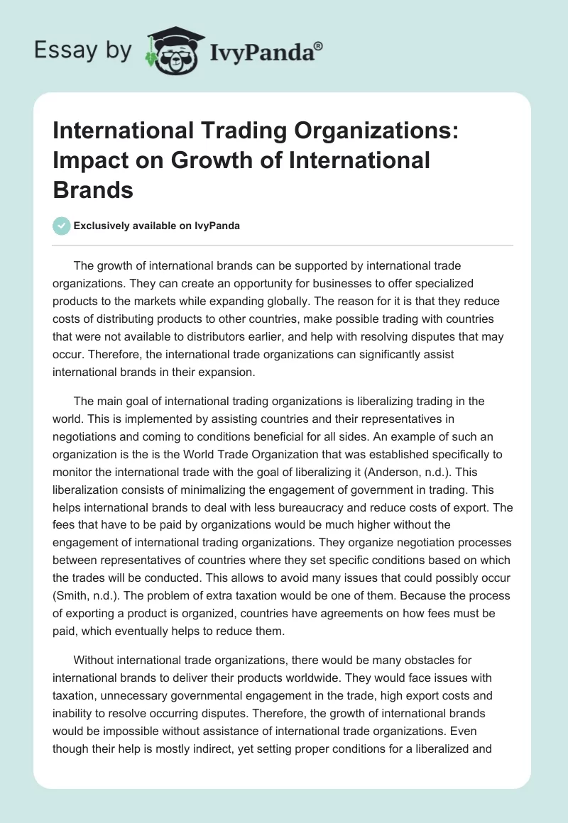 International Trading Organizations: Impact on Growth of International Brands. Page 1