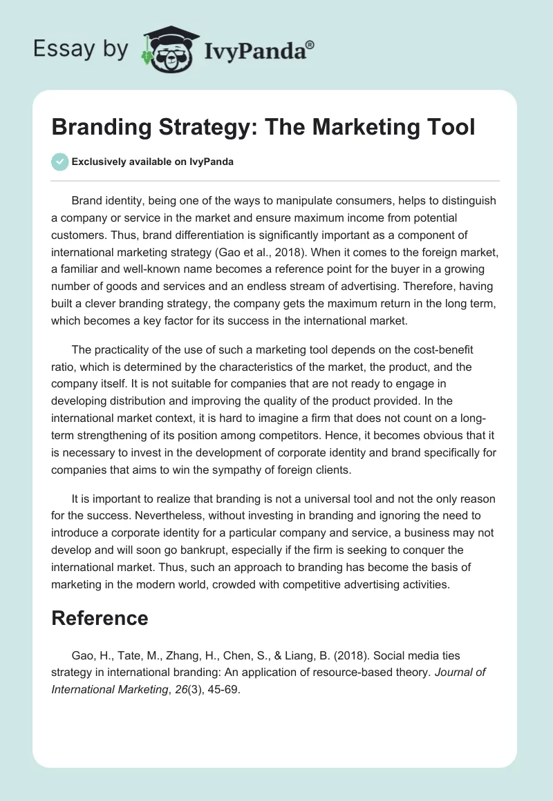 Branding Strategy: The Marketing Tool. Page 1