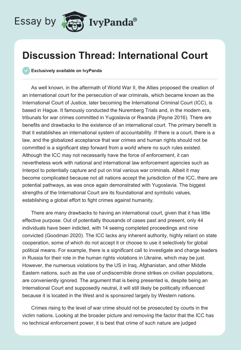 Discussion Thread: International Court. Page 1