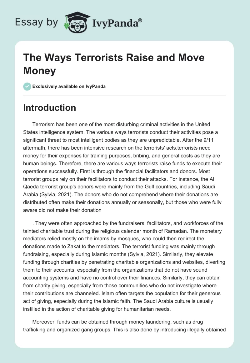 The Ways Terrorists Raise and Move Money. Page 1