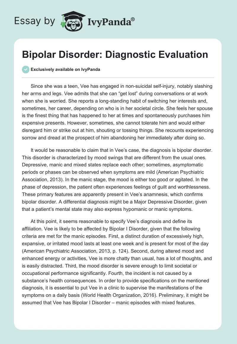 Bipolar Disorder: Diagnostic Evaluation. Page 1