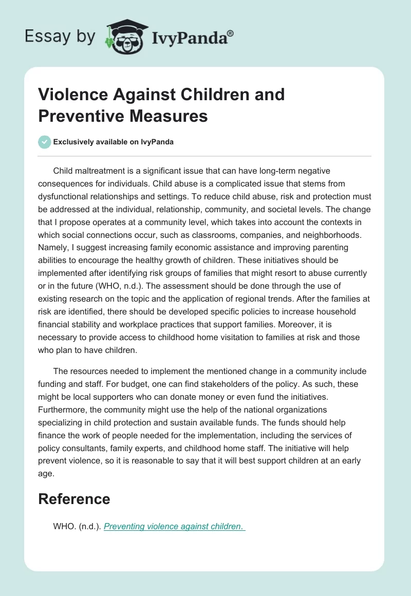 Violence Against Children and Preventive Measures. Page 1