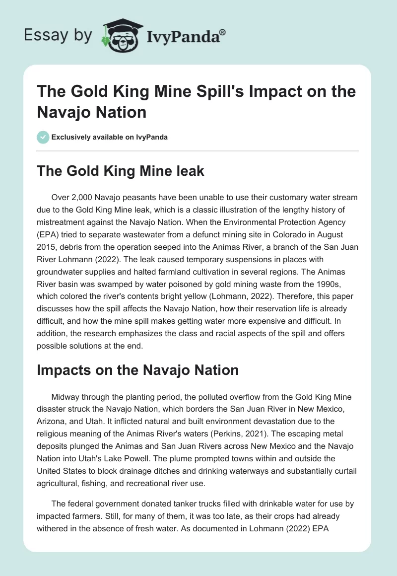 The Gold King Mine Spill's Impact on the Navajo Nation. Page 1