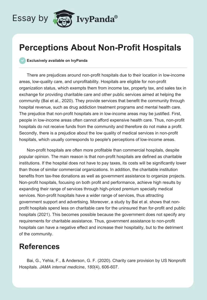 Perceptions About Non-Profit Hospitals. Page 1