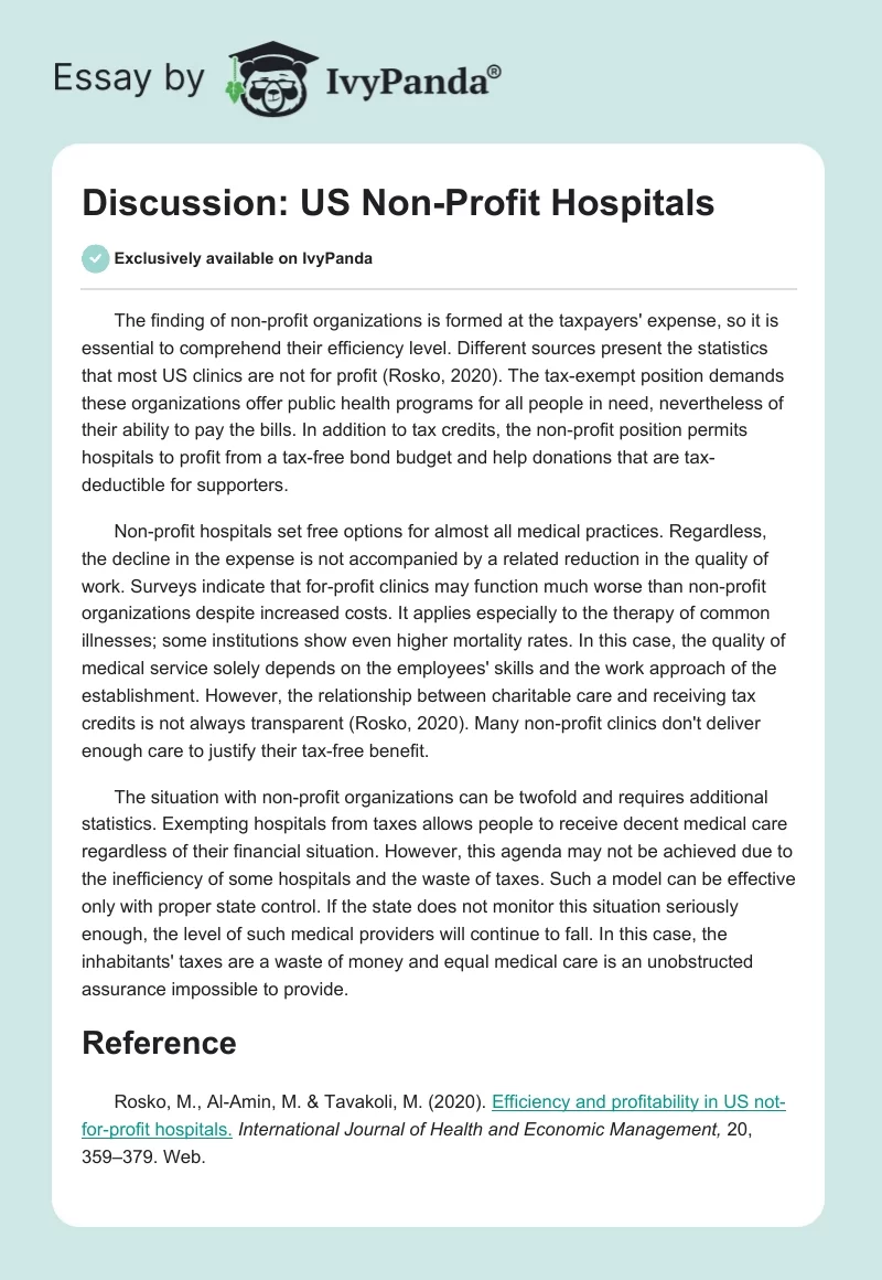 Discussion: US Non-Profit Hospitals. Page 1