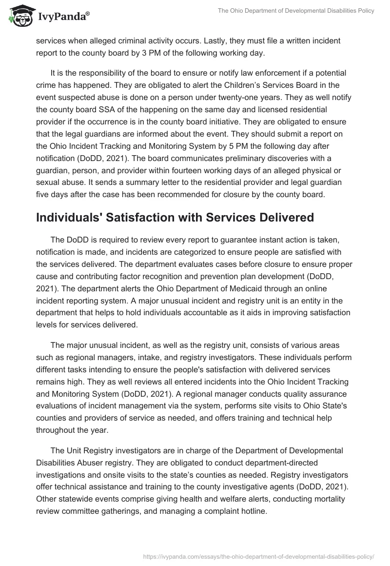 The Ohio Department of Developmental Disabilities Policy. Page 3