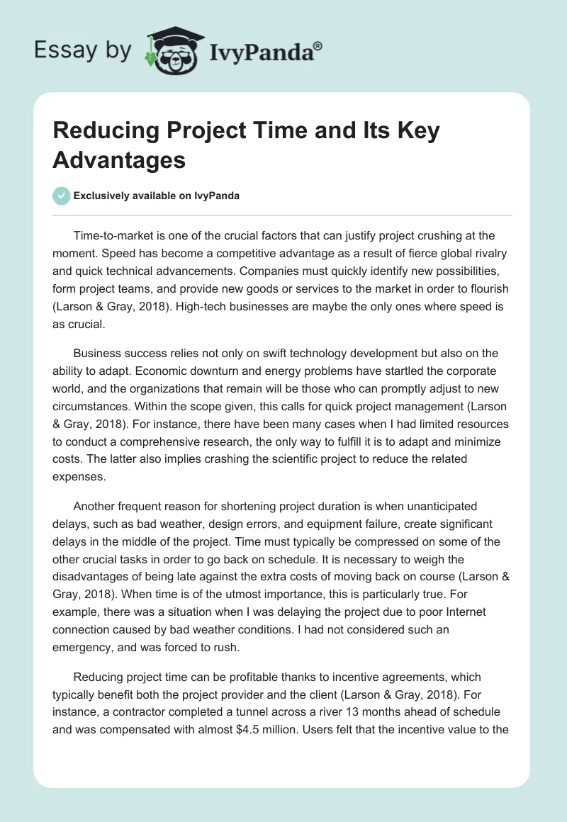 Reducing Project Time and Its Key Advantages. Page 1