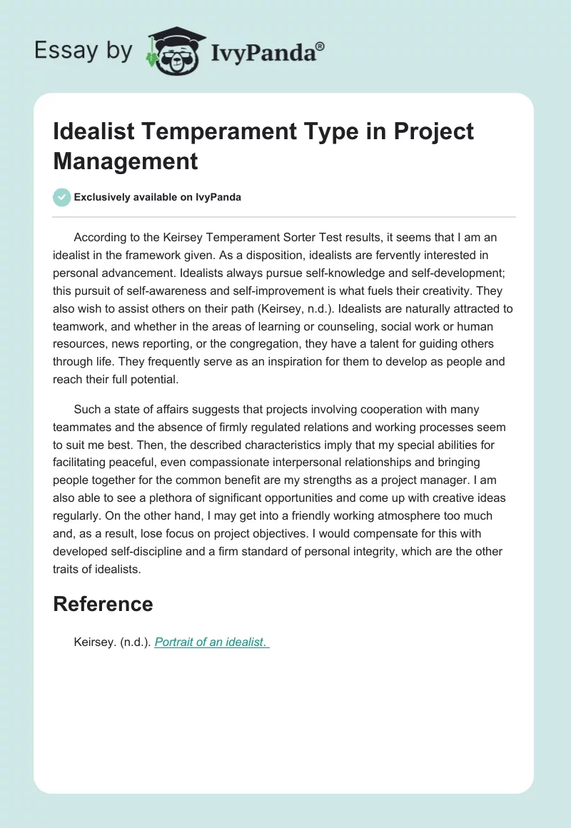 Idealist Temperament Type in Project Management. Page 1