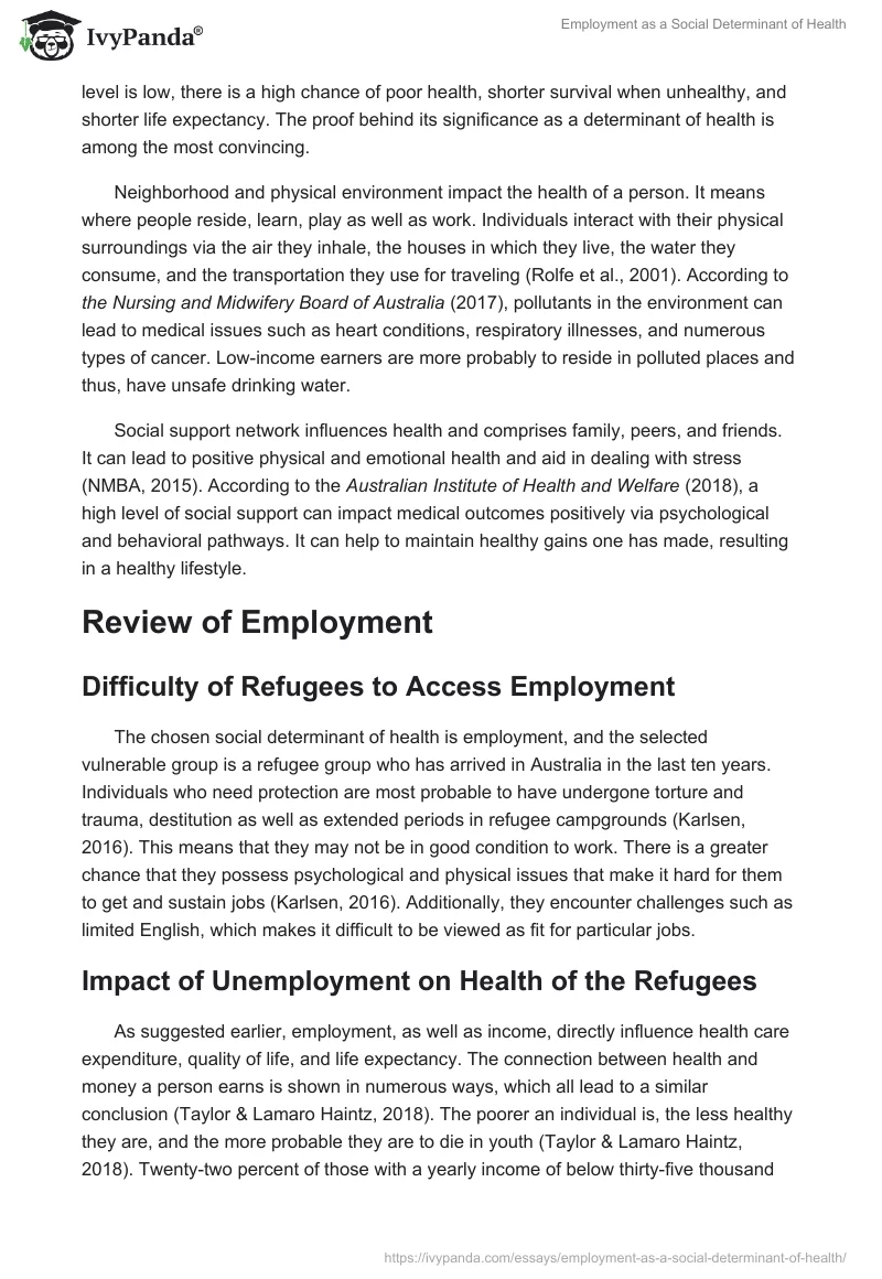 Employment as a Social Determinant of Health. Page 2