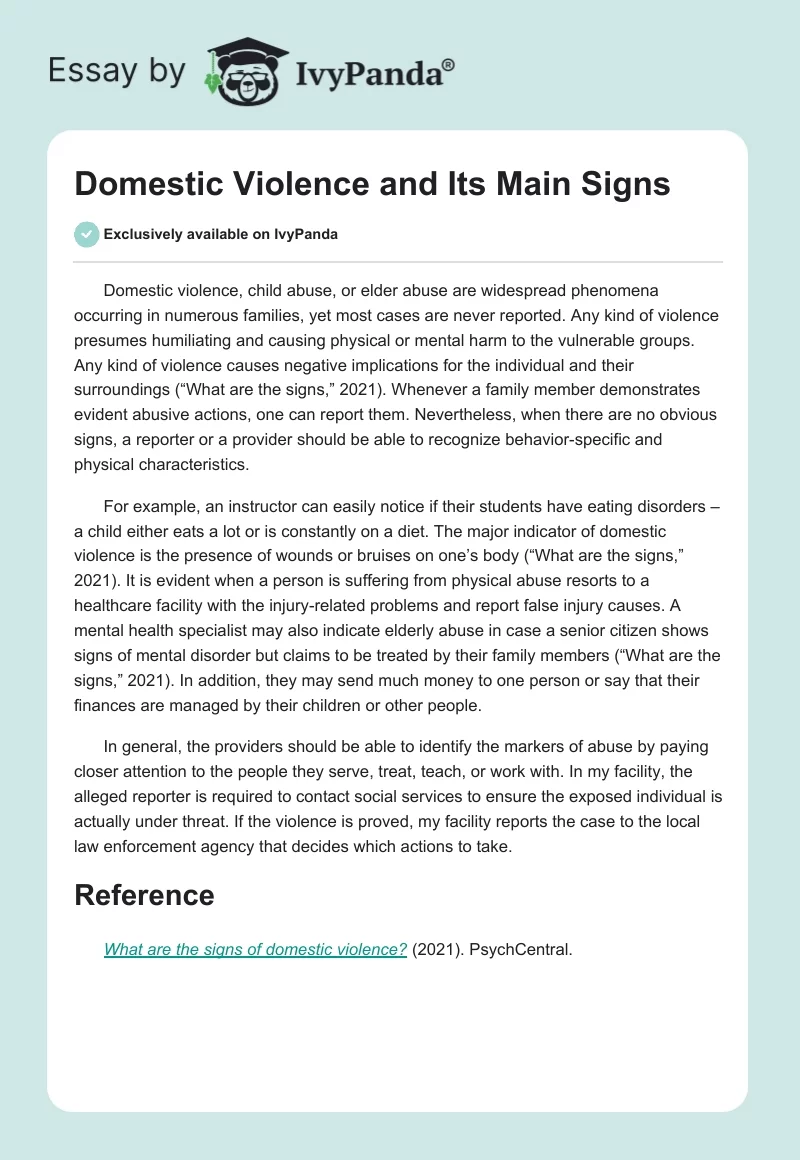 Domestic Violence and Its Main Signs. Page 1