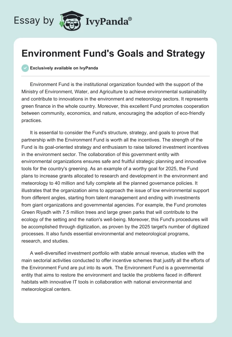 Environment Fund's Goals and Strategy. Page 1