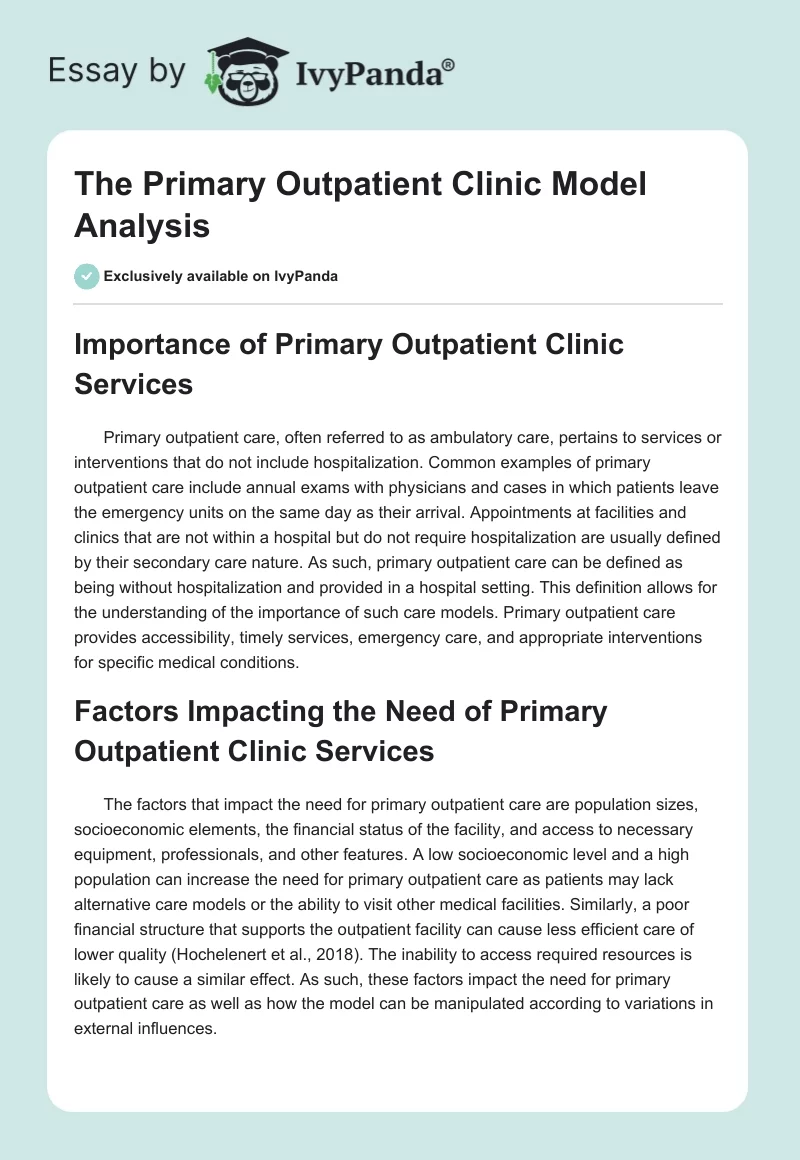 The Primary Outpatient Clinic Model Analysis. Page 1