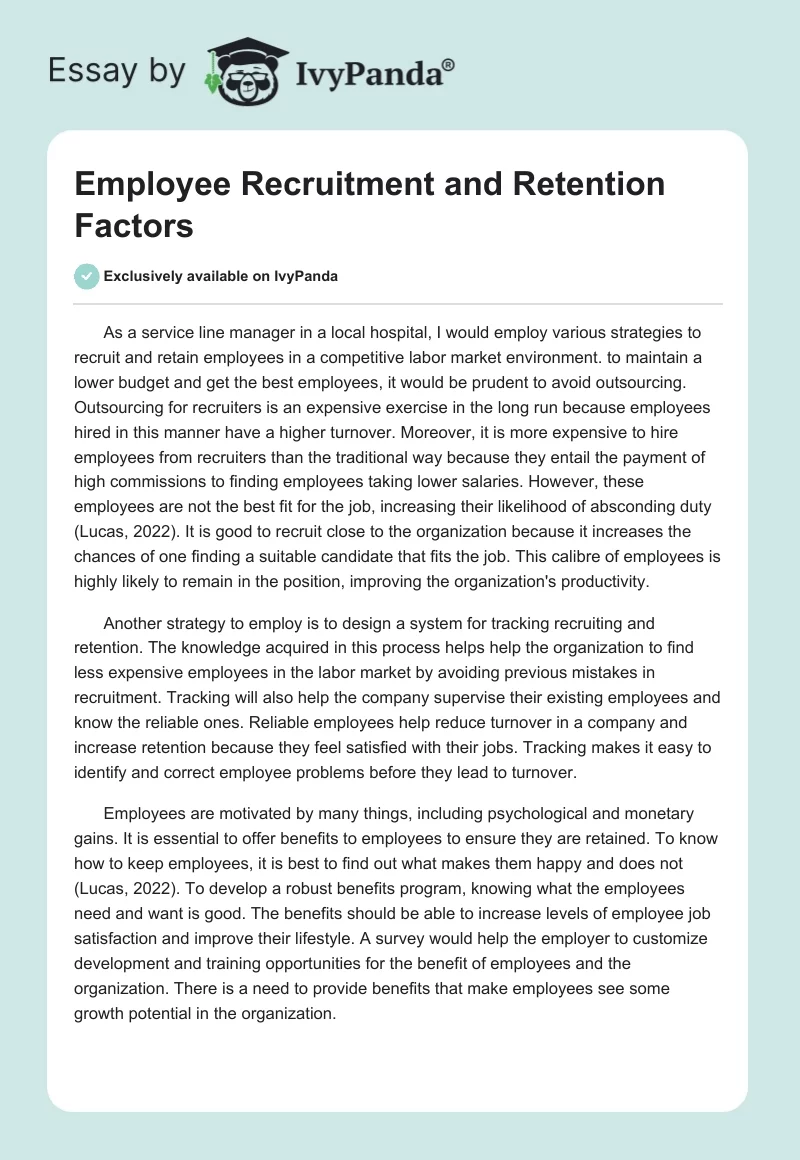 Employee Recruitment and Retention Factors. Page 1