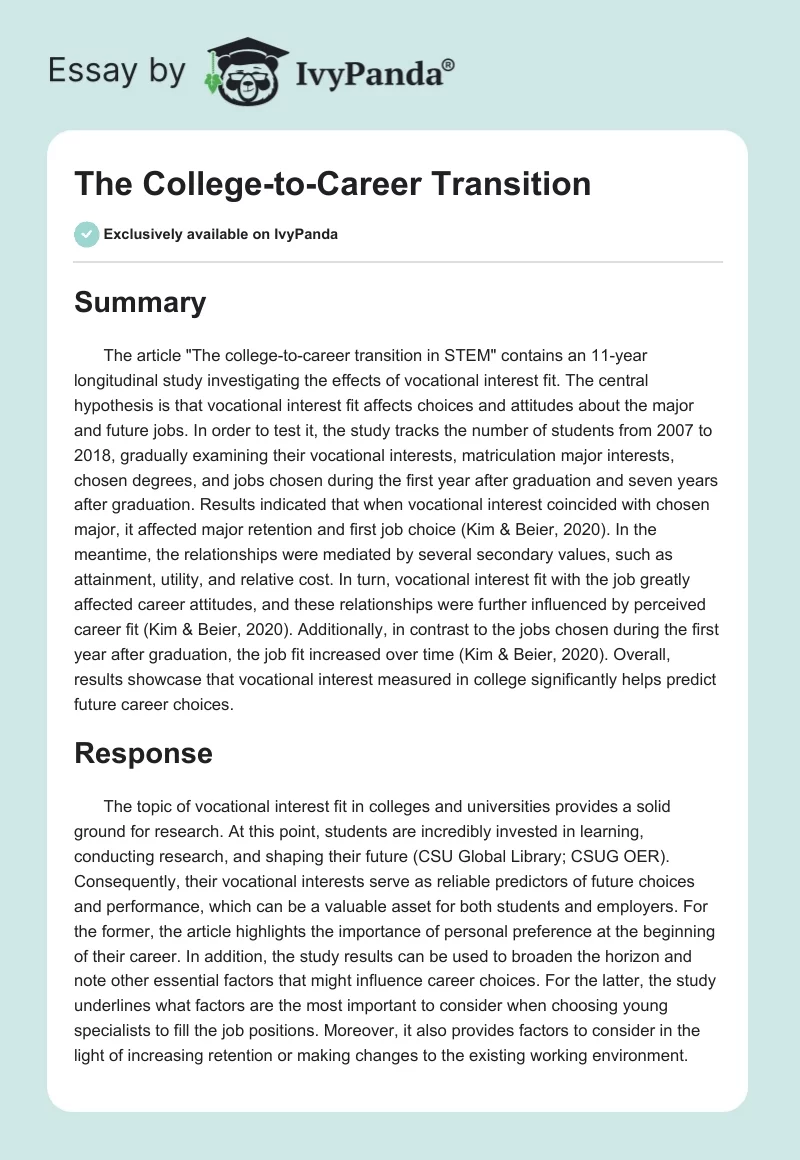 The College-to-Career Transition. Page 1