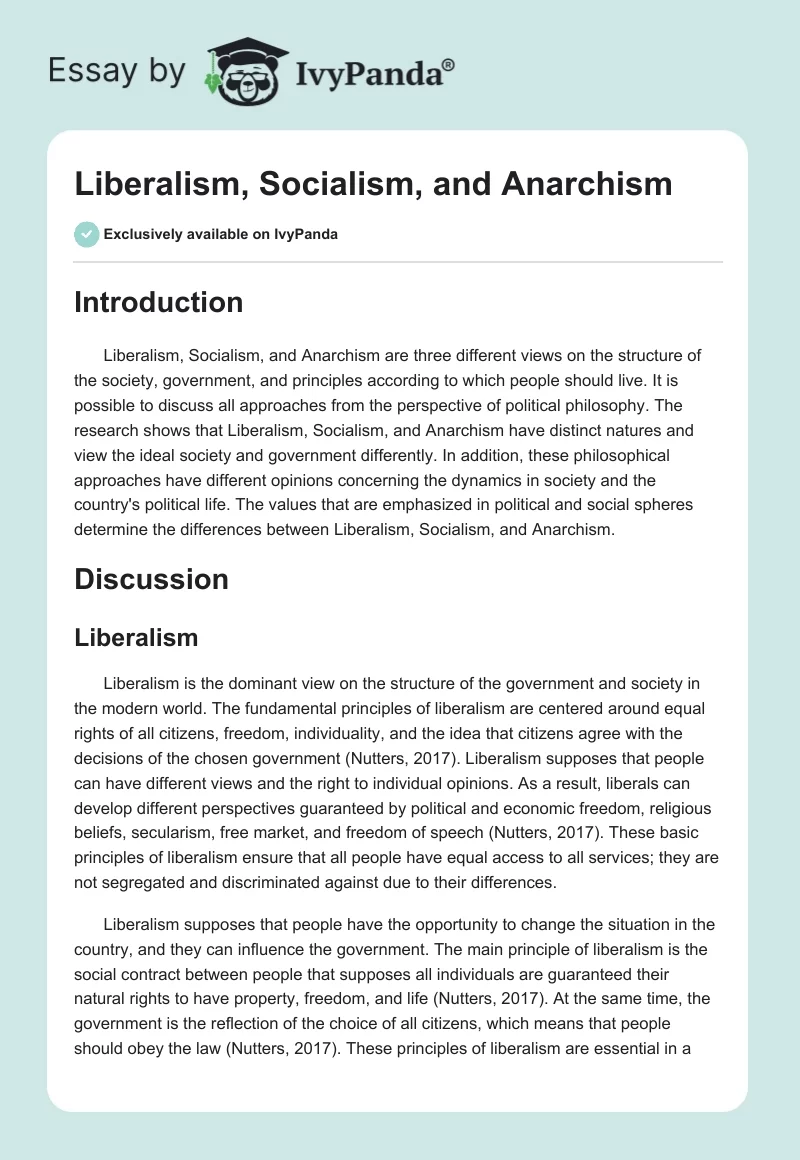 Liberalism, Socialism, and Anarchism. Page 1