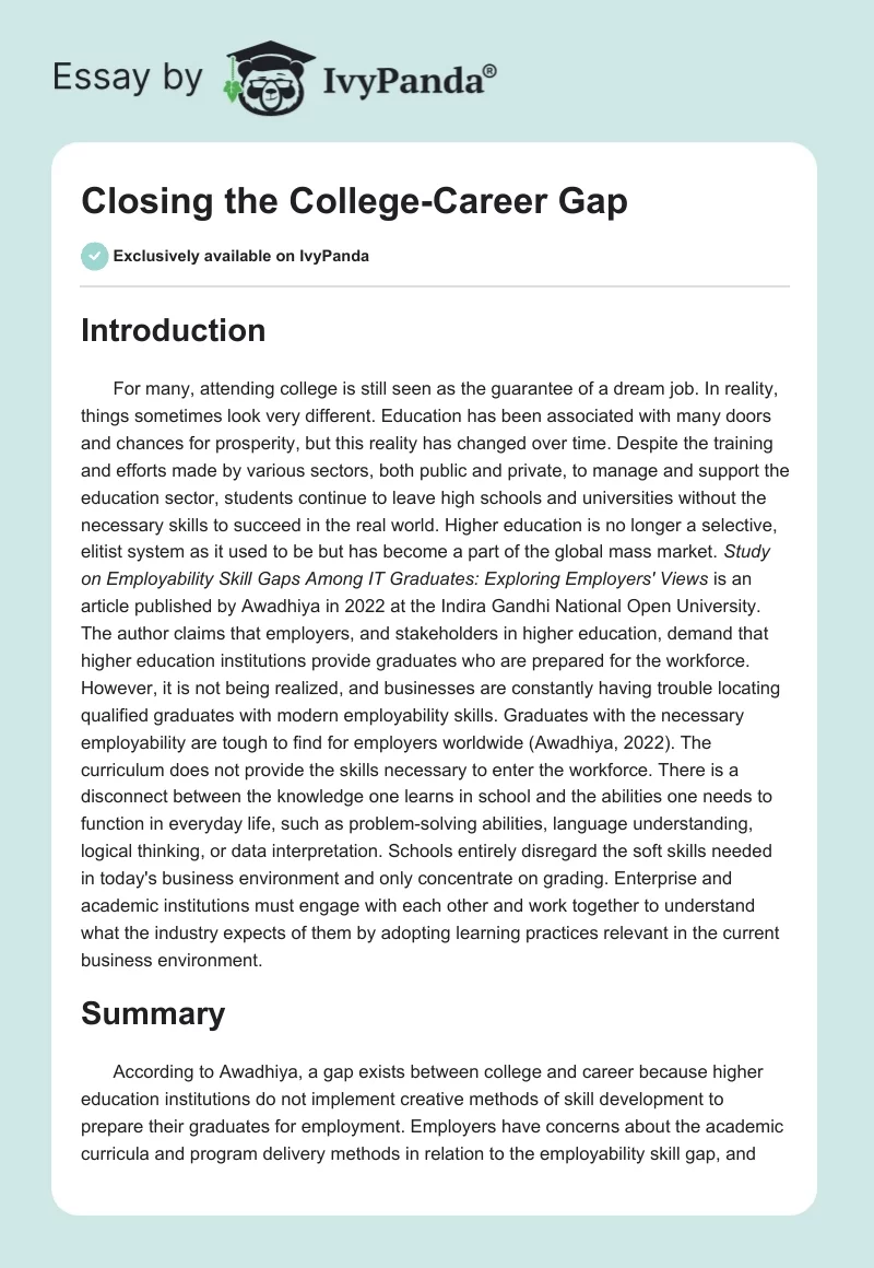 Closing the College-Career Gap. Page 1