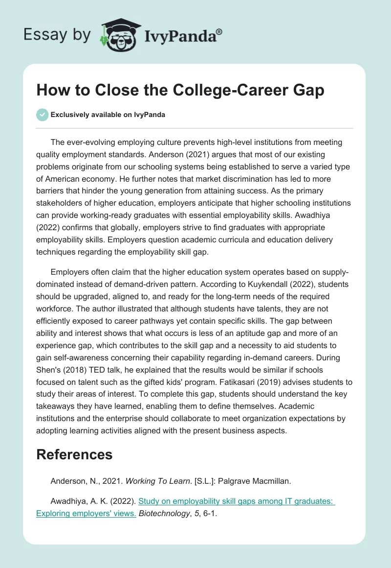 How to Close the College-Career Gap. Page 1