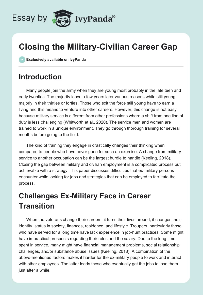Closing the Military-Civilian Career Gap. Page 1