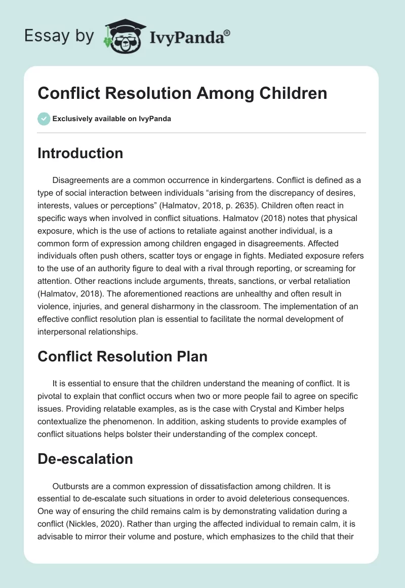 Conflict Resolution Among Children. Page 1