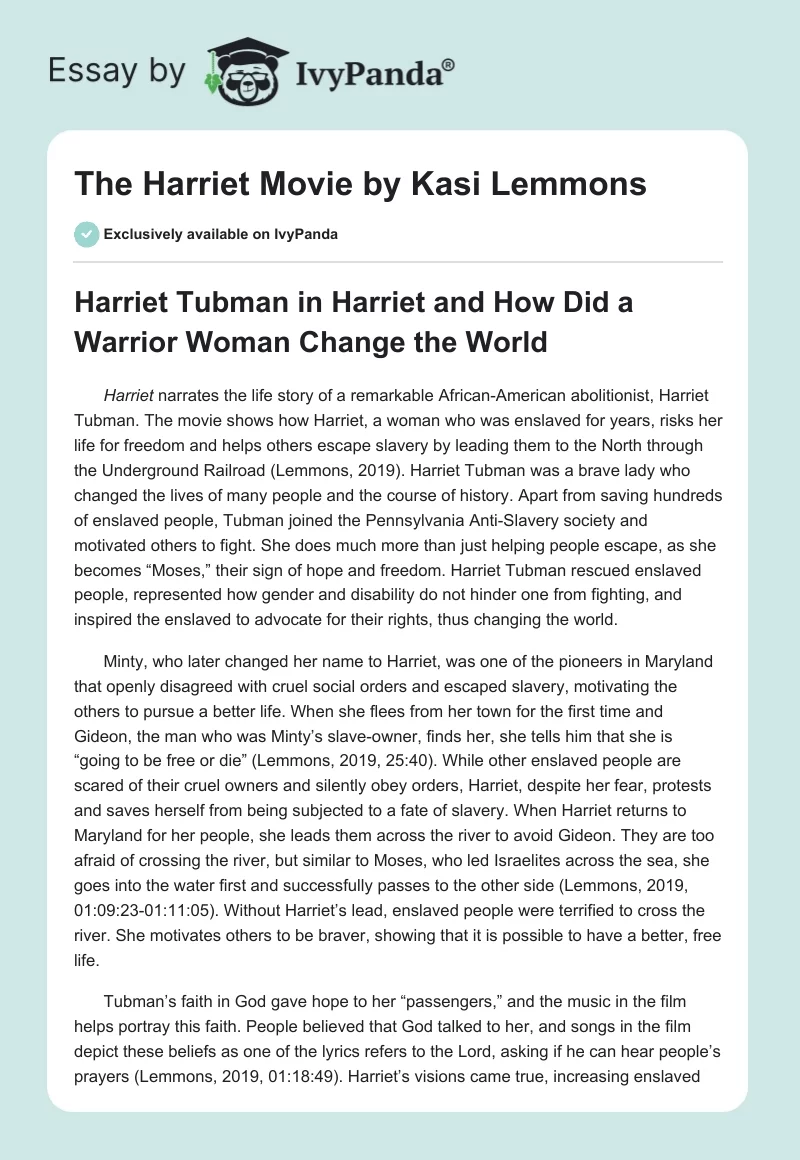 The "Harriet" Movie by Kasi Lemmons. Page 1