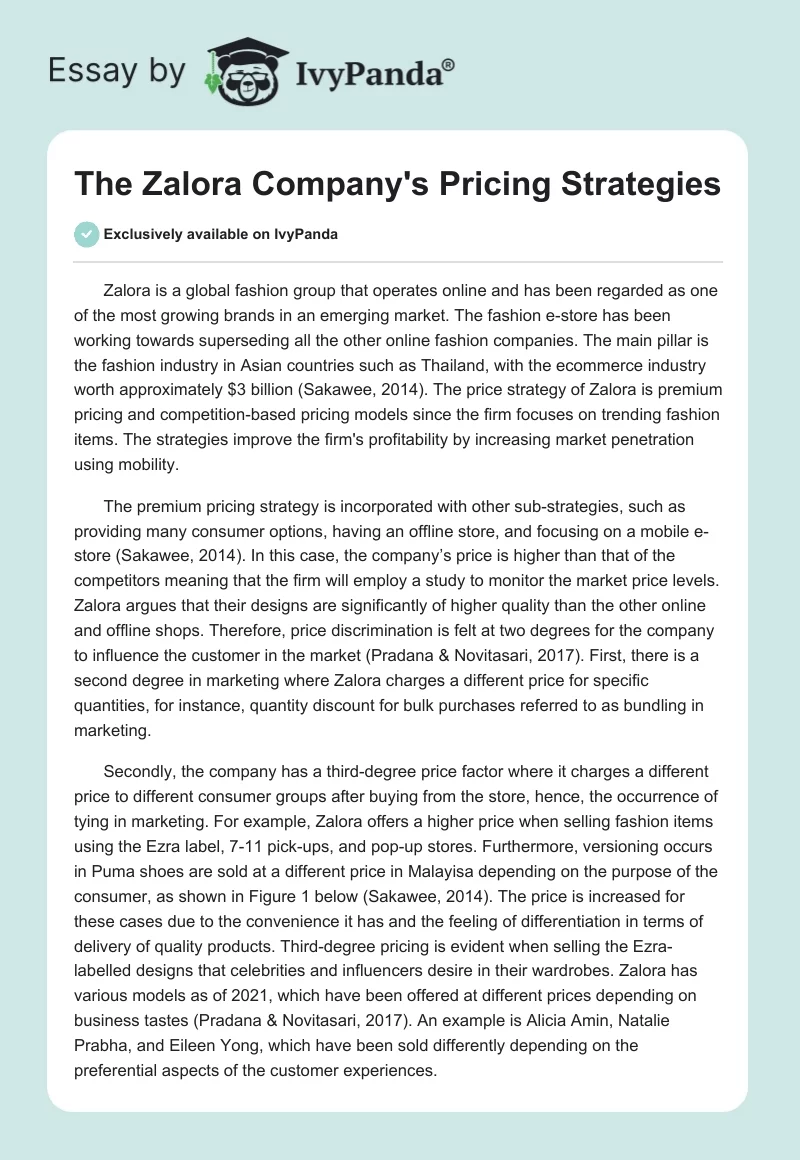 The Zalora Company's Pricing Strategies. Page 1