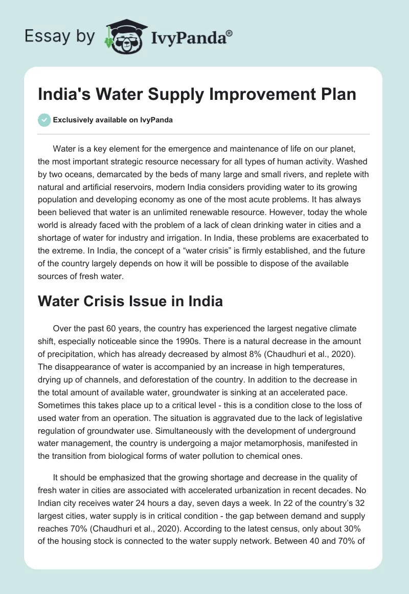 India's Water Supply Improvement Plan. Page 1
