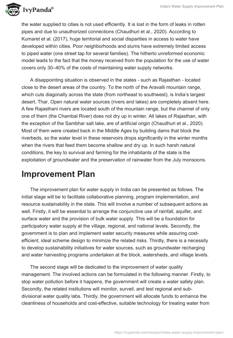 India's Water Supply Improvement Plan. Page 2