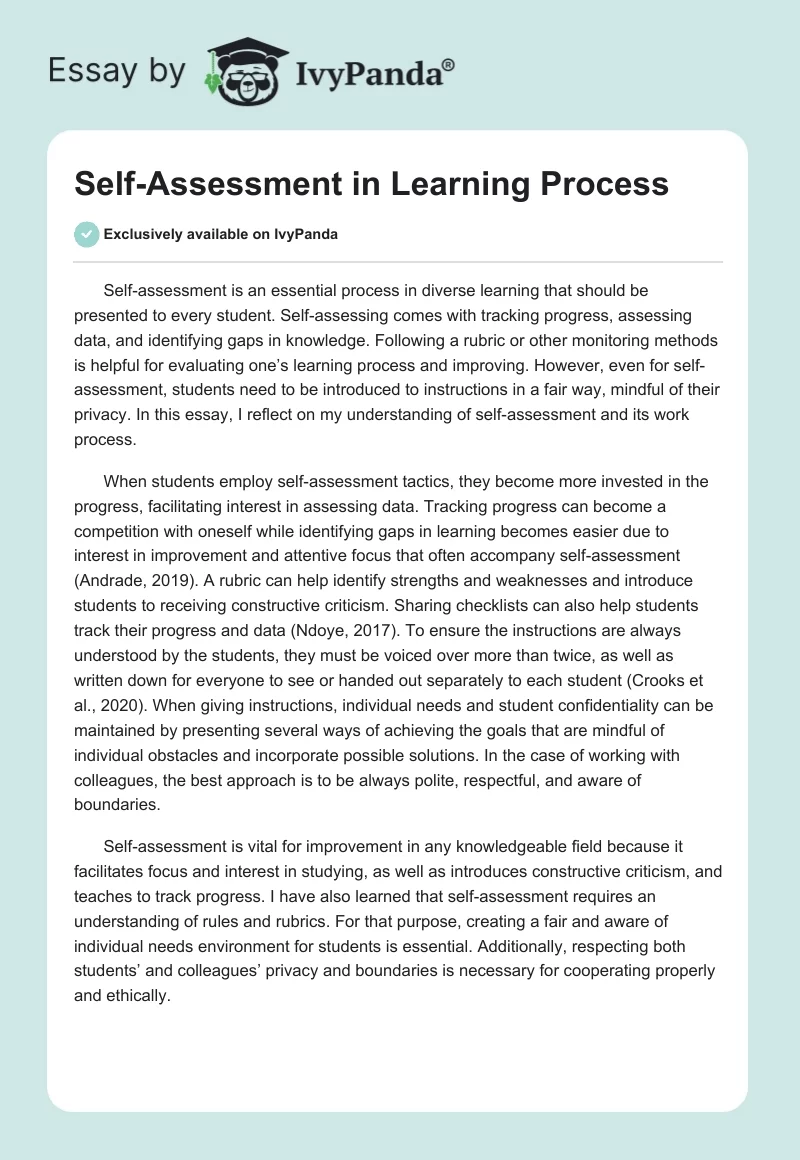 Self-Assessment in Learning Process. Page 1