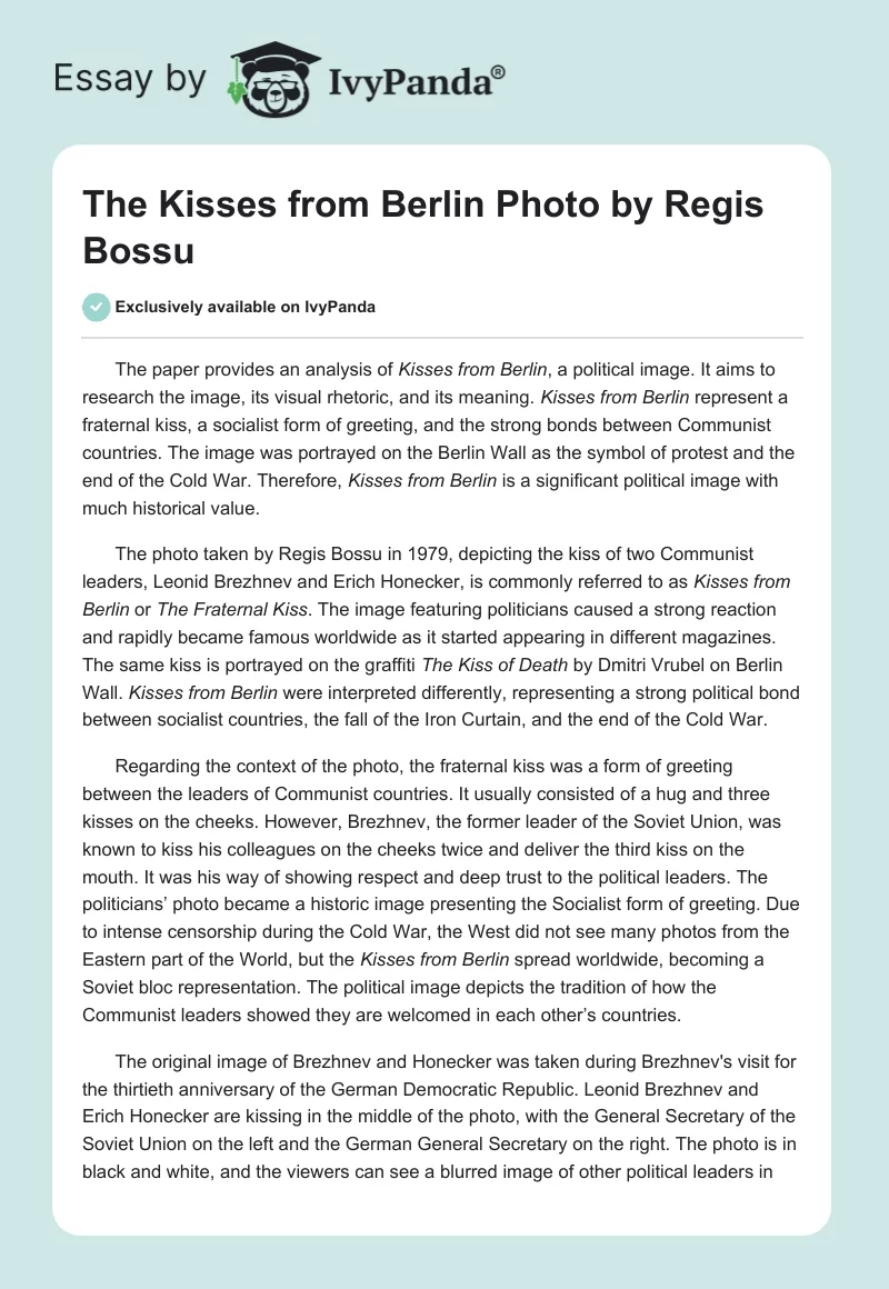 The "Kisses from Berlin" Photo by Regis Bossu. Page 1