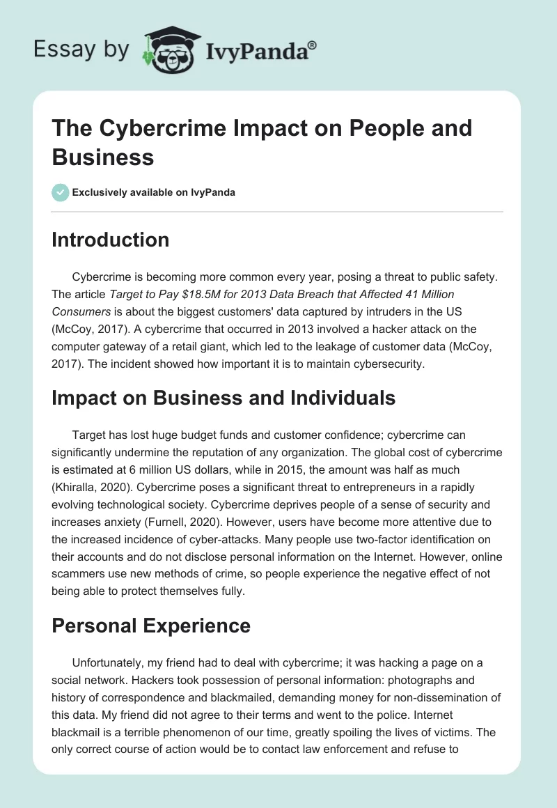 The Cybercrime Impact on People and Business. Page 1