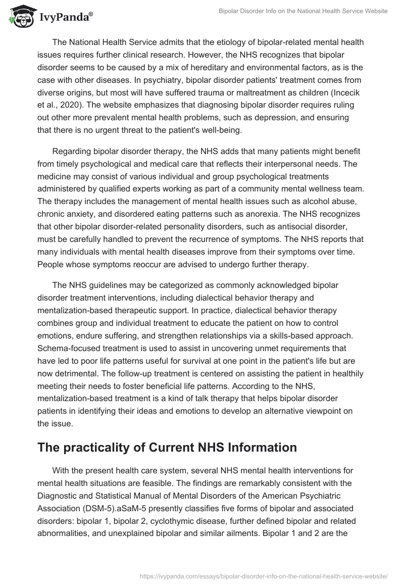 Bipolar Disorder Info on the National Health Service Website. Page 3