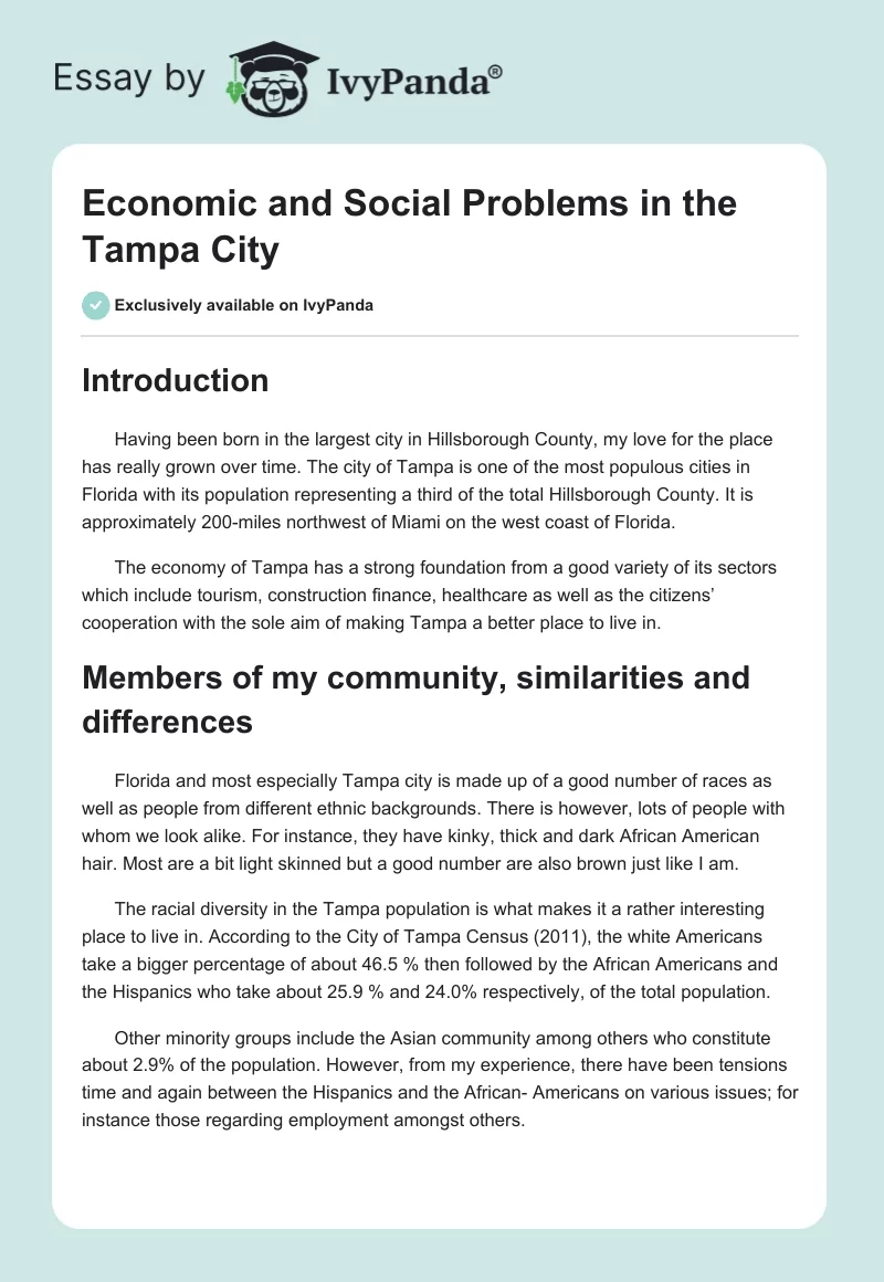 Economic and Social Problems in the Tampa City. Page 1
