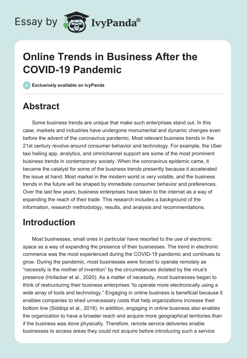 Online Trends in Business After the COVID-19 Pandemic. Page 1