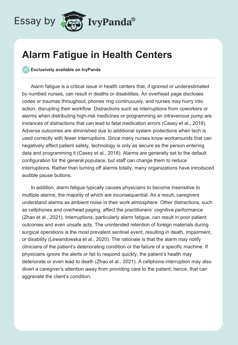 Alarm Fatigue in Health Centers. Page 1