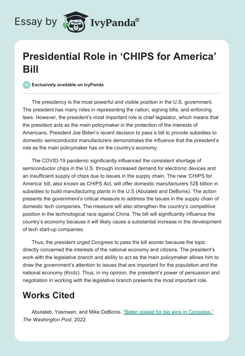 Presidential Role in ‘CHIPS for America’ Bill. Page 1