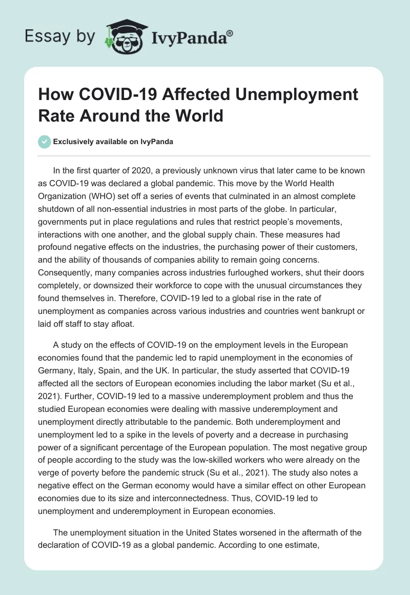 How COVID-19 Affected Unemployment Rate Around the World. Page 1