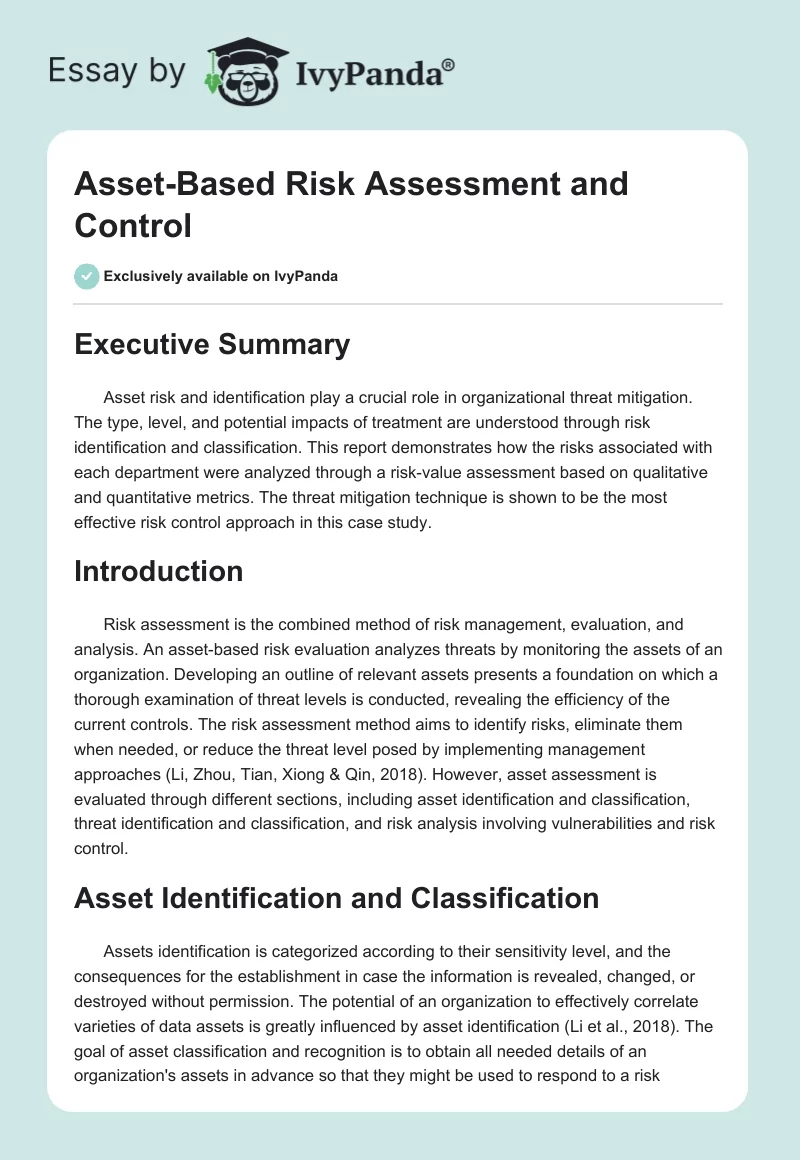 Asset-Based Risk Assessment and Control. Page 1