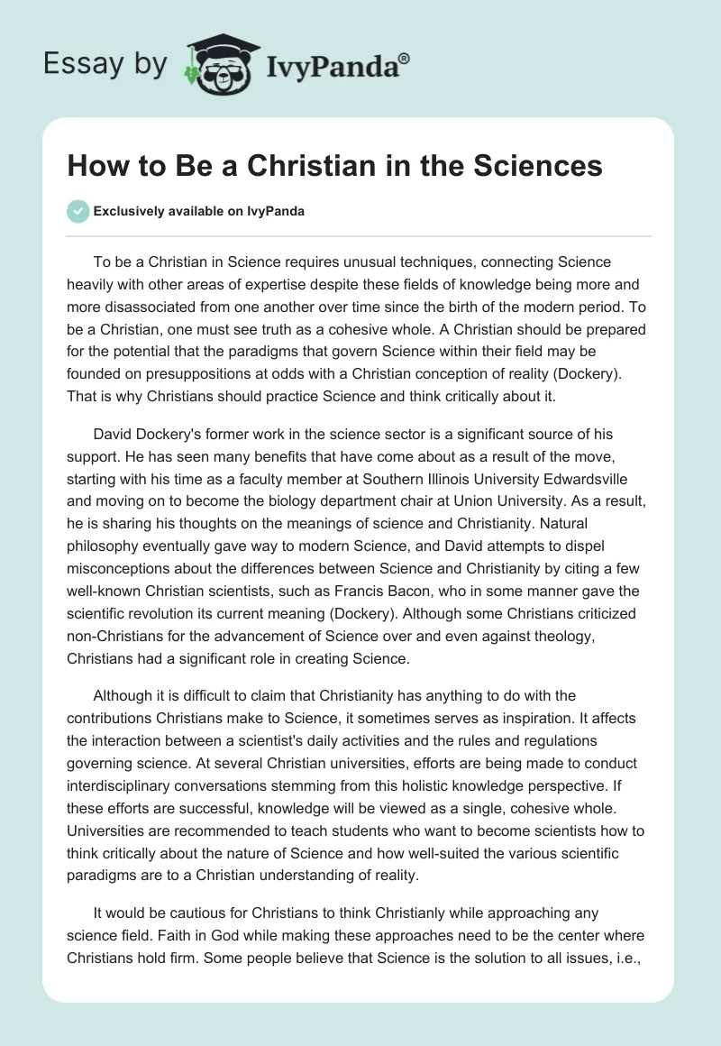 How to Be a Christian in the Sciences. Page 1