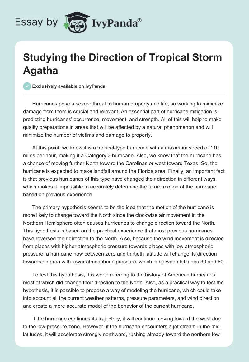 Studying the Direction of Tropical Storm Agatha. Page 1